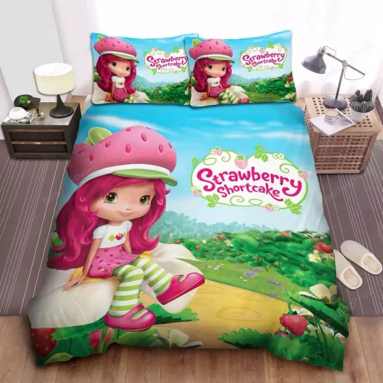 Discover Strawberry Shortcake Sitting On A Flower Quilt Duvet Cover Set Queen King
