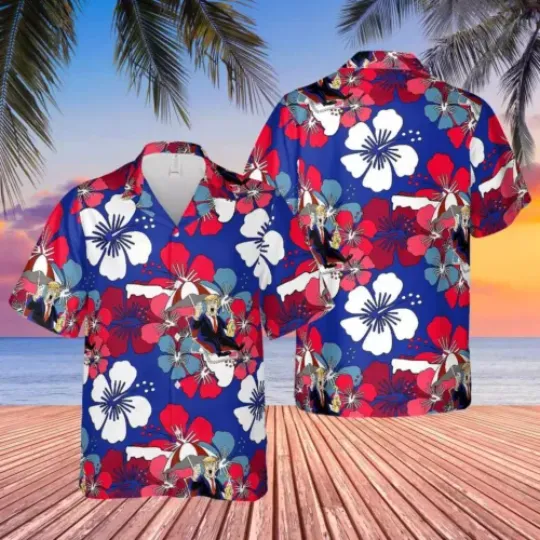 Discover Trump MAGA Tropical Hibiscus Flowers Trumpical Re-Elect 2024 3D HAWAII SHIRT