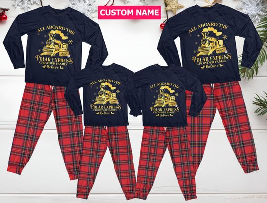 Discover Custom Name Family Pajamas Set, Family Trip Believe Christmas