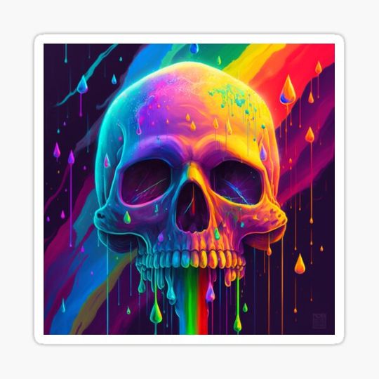 Discover Rainbow drips over a skull