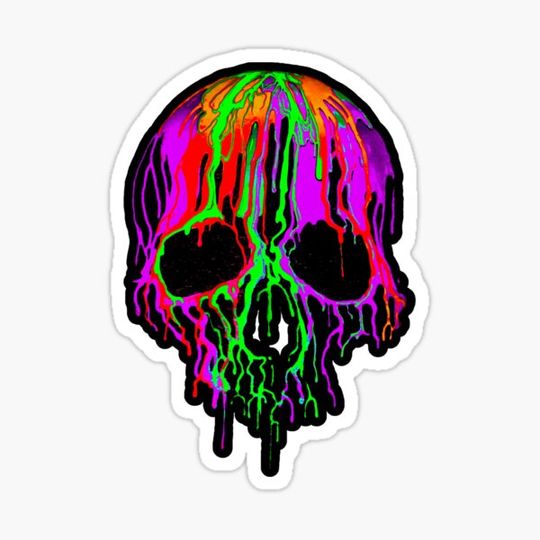Discover Painted Skull #20 purple, green, red, orange, transparent background