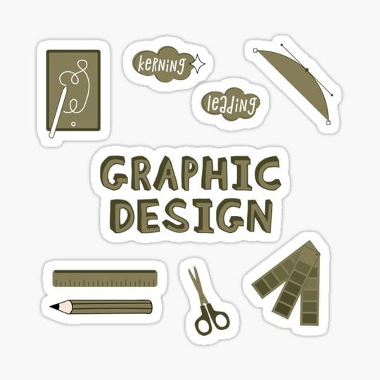 Discover Olive Green Graphic Design School Subject Sticker Pack