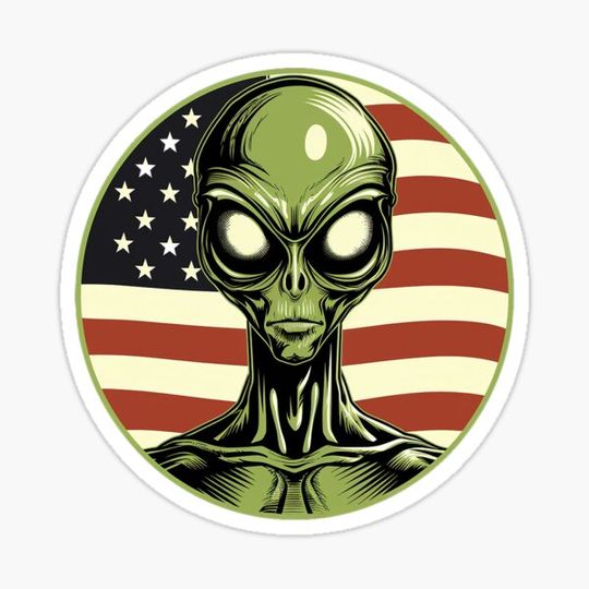 Discover Patriotic Green Alien with American Flag Behind Him
