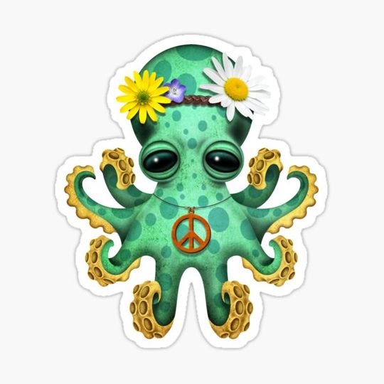 Discover Cute Green Baby Octopus Hippie
