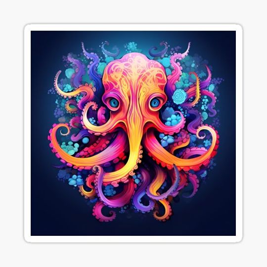Discover colorful floral octopus art print
