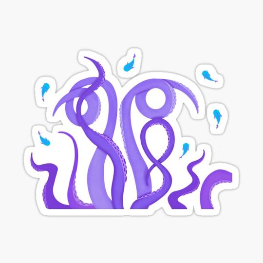 Discover Violet tentacles of octopus among turquoise fish