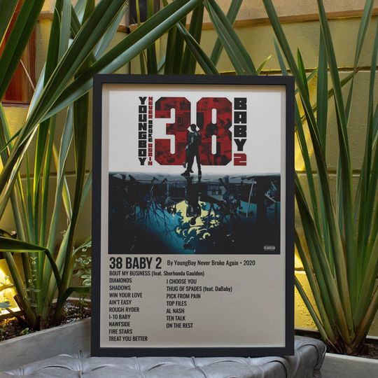 Discover 38 Baby 2 Album Poster, 38 Baby 2 Cover Print, YoungBoy Never Broke Again Album Poster, Music Poster