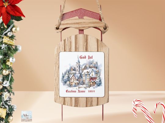 Discover Custom Sled Ornament, Scandinavian Holiday Ornament, 2024 Custom Family Gift