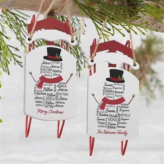 Discover Personalized Snowman Sled Ornament