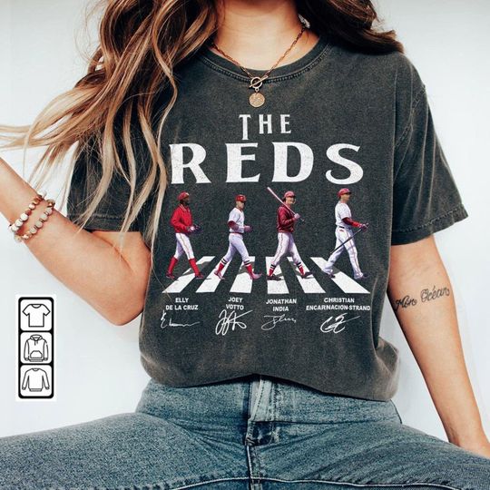 Discover Reds Walking Abbey Road Signatures Baseball Shirt, Elly De La Cruz, Votto, Jonathan India