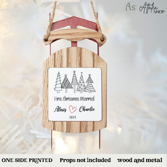 Discover First Christmas Married Sled Ornament, Personalized Wedding Gift, Newlywed Christmas Gift