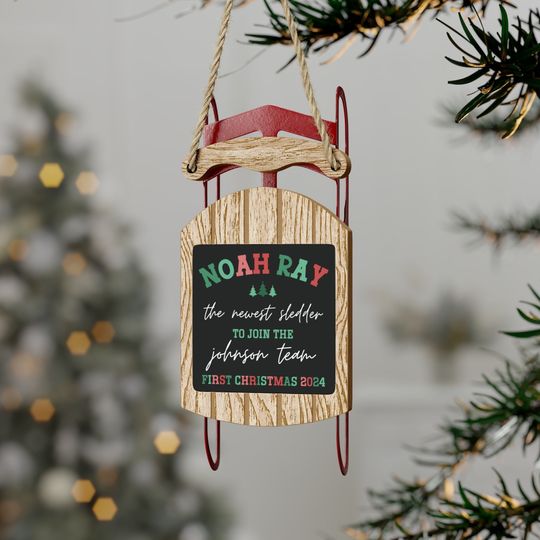 Discover Custom Baby's First Christmas Sled Ornament Personalized 1st Christmas Wooden