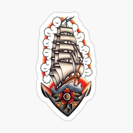 Discover Traditional Ship with Anchor Tattoo Design