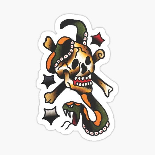 Discover Traditional Snake and Skull Tattoo Design