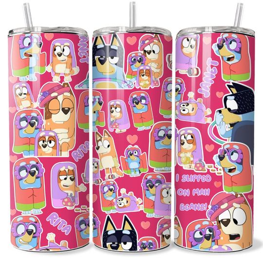 Discover BlueyDad Janet and Rita 20oz Tumbler with Liz and Straw