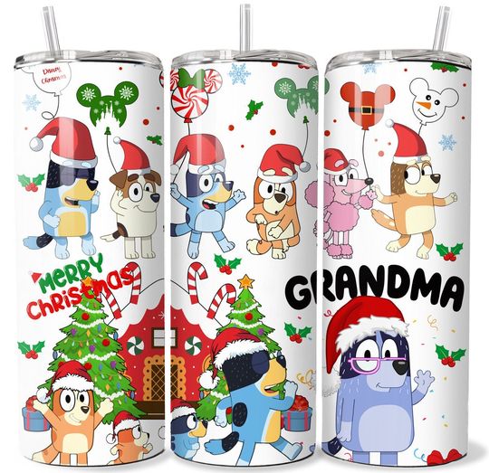 Discover Grandma BlueyDad Xmas 20 oz Tumbler with Liz and Straw