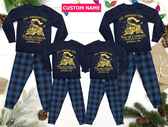 Discover Custom Believe Xmas Family Pajamas Set, Blue Plaid Believe Christmas