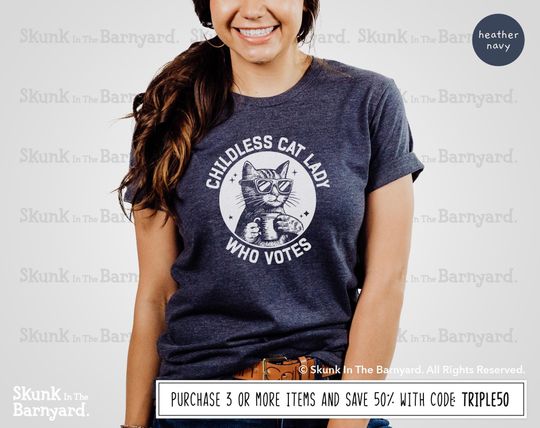 Discover Childless Cat Lady Shirt, 2024 Election shirt, I Vote tee, Democrat gift