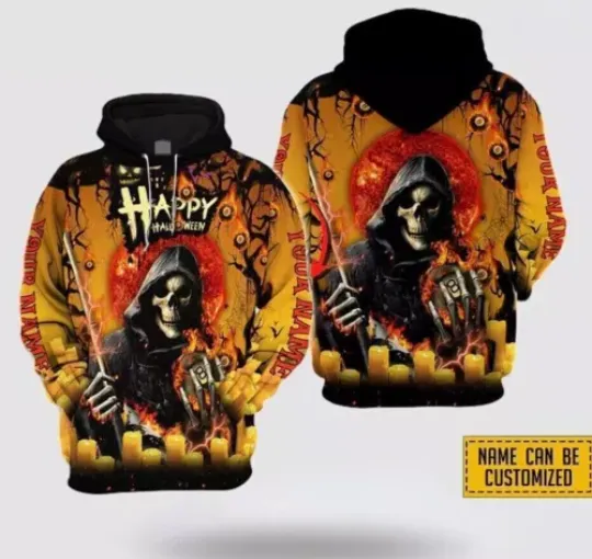 Discover Personalized Name Billiards Death Happy Halloween All Over Print 3D HOODIE