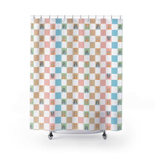 Discover Blue Dog Orange Dog Checkerboard Shower Curtain, Bathroom Decor