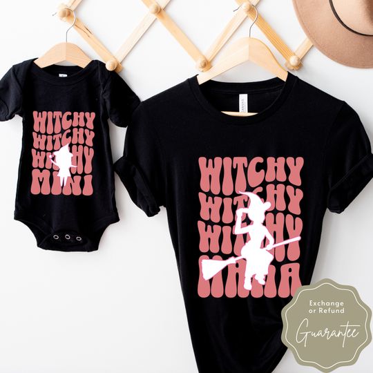 Discover Witchy Groovy Halloween Mama And Mini Shirt, Halloween, Funny Halloween Mom & Mini Shirt