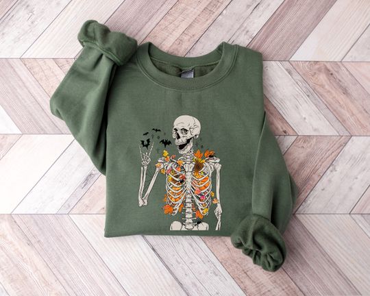 Discover Fall Skeleton Sweatshirt, Halloween Skeleton Shirt, Halloween Gifts