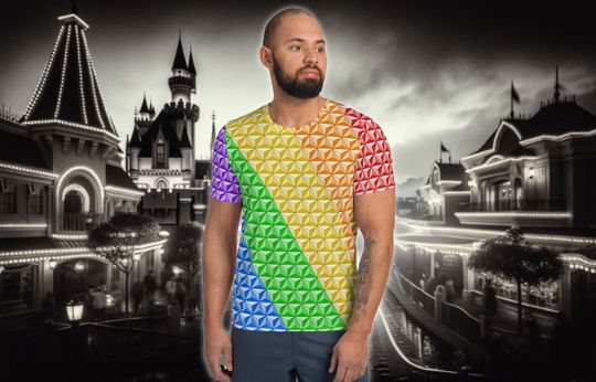 Discover Rainbow Spaceship Earth Inspired Geometric Prismatic Triangle Pride Pattern All-Over Print Men's