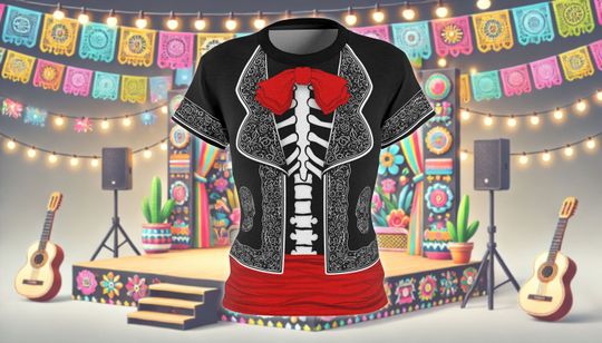 Discover Mariachi Black & White Charro Musician Day of the Dead All-Over Print Lightweight Costume T-Shirt