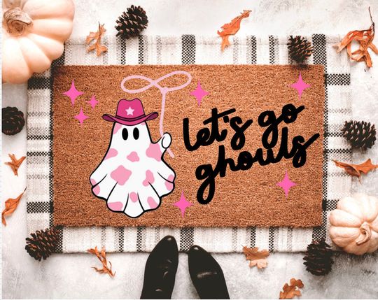Discover Pink Ghost Coir Doormat | Halloween Doormat | Halloween Porch Decor