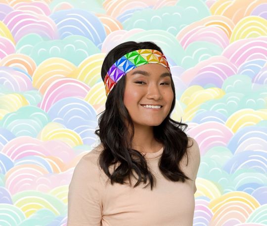 Discover Rainbow Spaceship Earth Inspired Geometric Prismatic Triangle Pride Pattern Athletic Headband