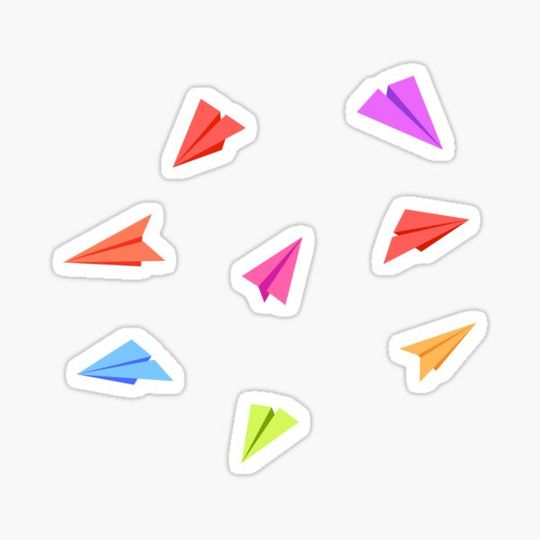 Discover Set of Colorful Paper Airplanes - Paper Plane Stickers