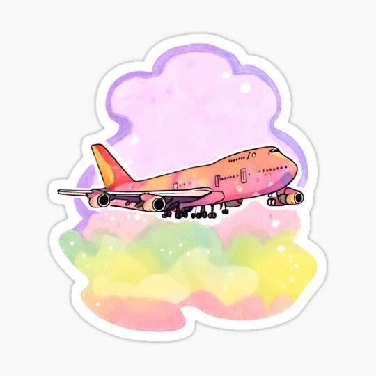 Discover 747 Pastel Watercolour Aircraft sticker
