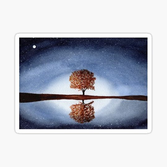 Discover Watercolor Solitary Tree at Dusk