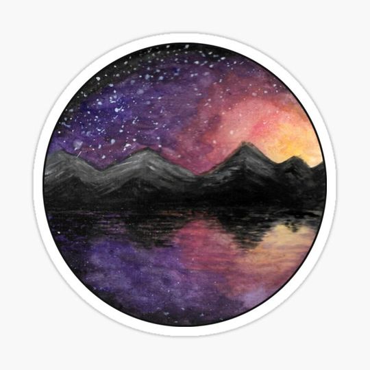 Discover Watercolor Snowy Mountain Top Reflection Scene - Hand Painted