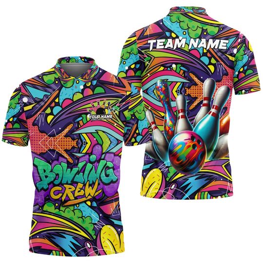 Discover Bowling Graffiti Crew Customized Name, Team Name Polo Shirt