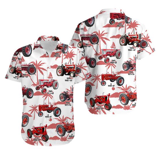 Discover Red Tractor Pattern Hawaiian Shirt - Mean Gift