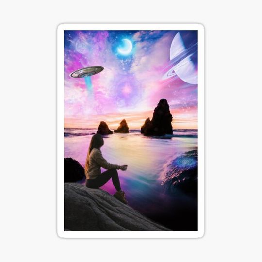 Discover Galactic Moon Sea Collage Art