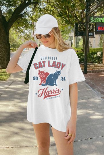 Discover Childless Cat Lady For Kamala Shirt Madam President Kamala Harris 2024