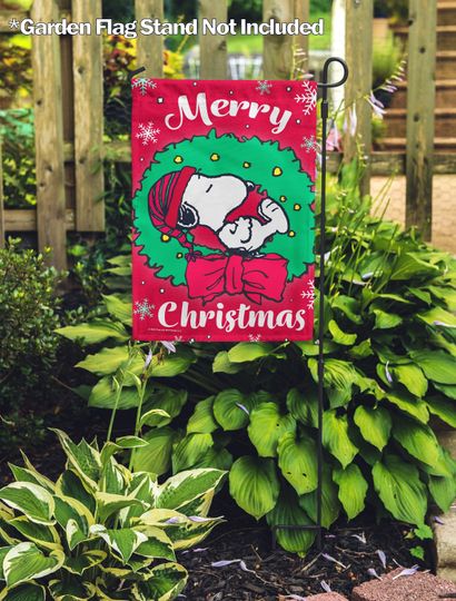 Discover Snoopy Merry Christmas Wreath Garden Flags, Gifts for Snoopy Lovers
