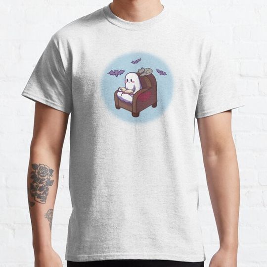 Discover Cozy Ghosty, Reading with Cat (blue background)