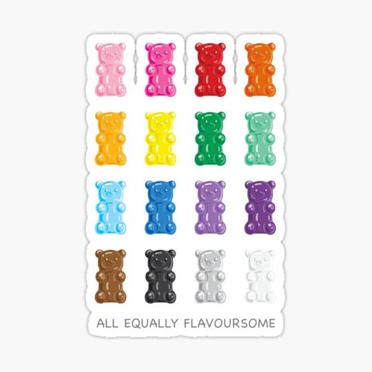 Discover Equality gummy bears with white background