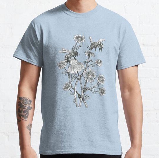 Discover bees and chamomile on caramel background