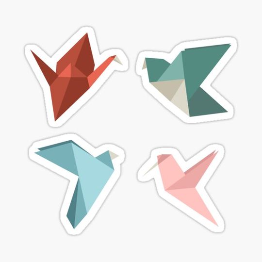 Discover Set of various positive pastel origami birds