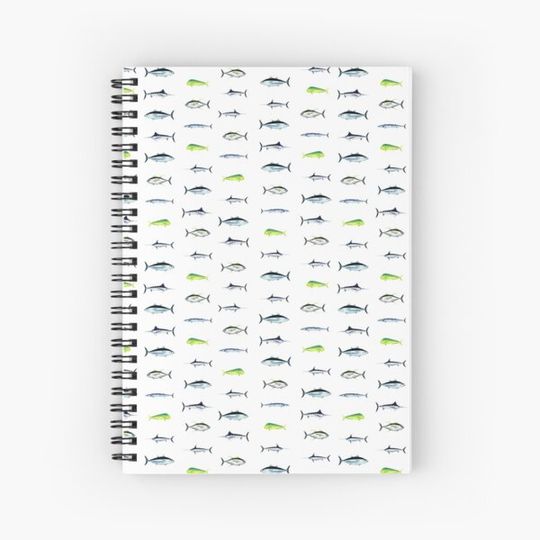 Discover Sportfish Grid Seamless Pattern :  Marlin, Tuna, Mahi, Wahoo, Swordfish