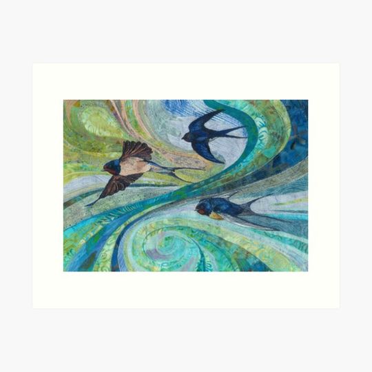 Discover Aerial Acrobats - Swallows Embroidery - Textile Art