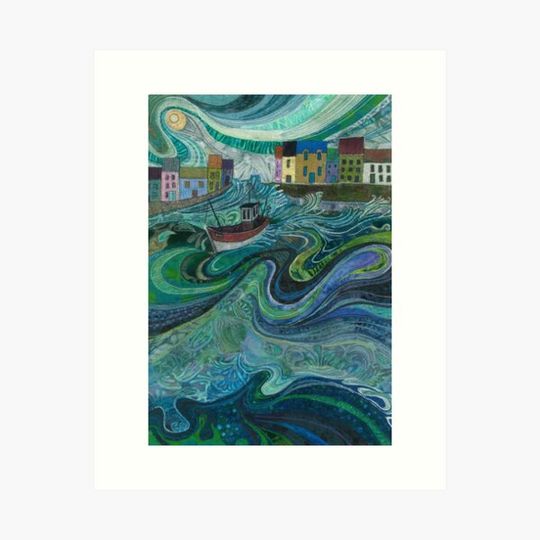Discover Tossed About - Fishing Boat and Waves Embroidery - Textile Art