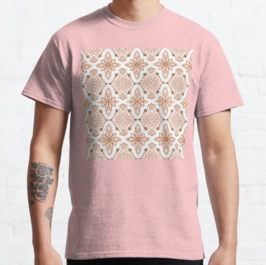Discover Peachy blush pink Moroccan Tile print art and design