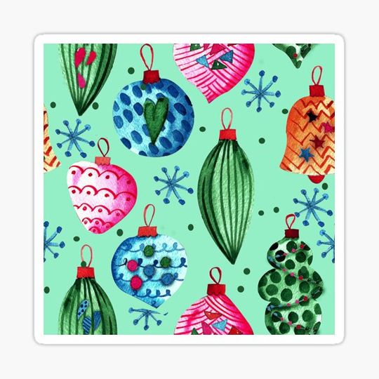 Discover Christmas Pink-Red, Blue And Green Ornaments Pattern