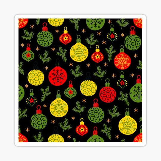 Discover Christmas Red, Green, And Yellow Ornaments Pattern