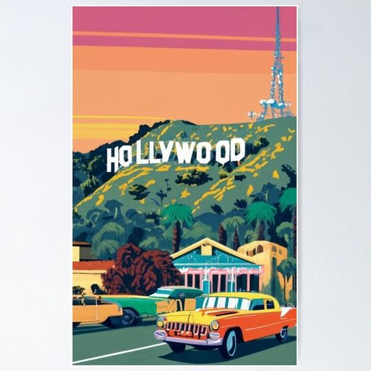 Discover A Vintage Travel Art of Hollywood - Los Angeles - California - US